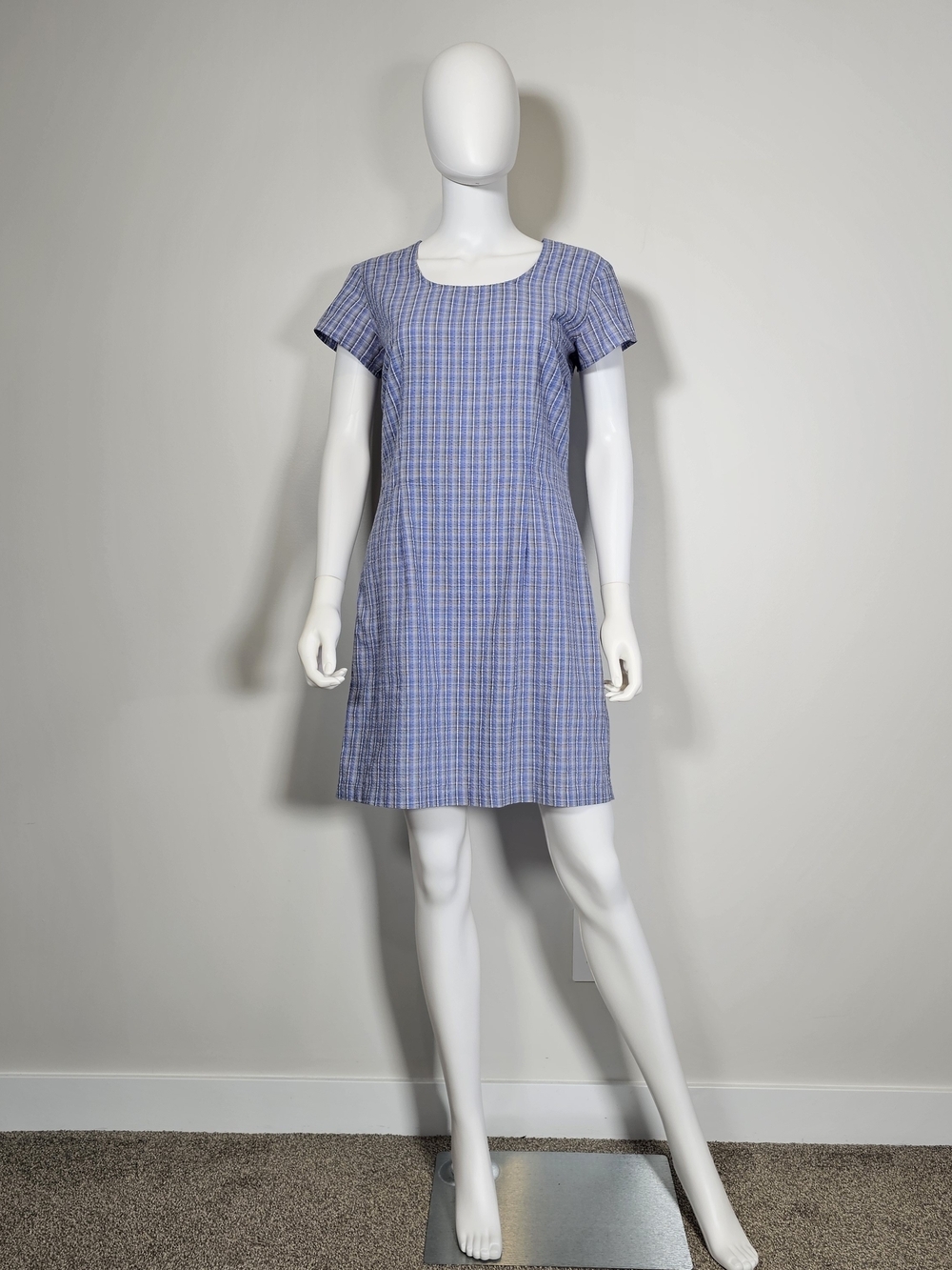 Patagonia Light Blue Purple Short Sleeve Plaid Dress Sz 8